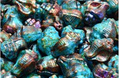 Bohemian glass beads Rutkovsky Blue - Rainbow Murex Shell Beads 15x12mm, 6pcs