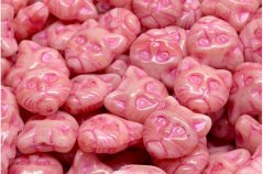 Bohemian glass beads Rutkovsky Pink Cat Head Beads 13x13mm 6pcs