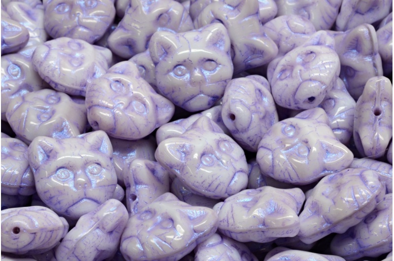 Bohemian glass beads Rutkovsky Violet Cat Head Beads 13x13mm 6pcs