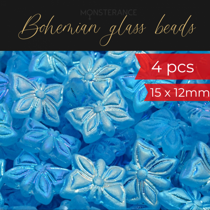 Bohemian glass beads Rutkovsky Butterfly Beads 15x12mm blue
