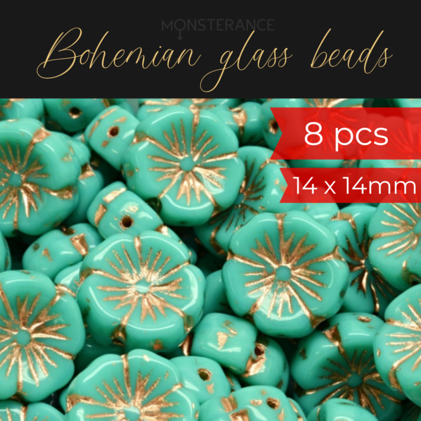Bohemian glass beads Rutkovsky Hawaiian Flower Beads 14x14mm