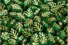 Bohemian glass beads Rutkovsky Mint Leaf Beads dark 10x8mm 20pcs