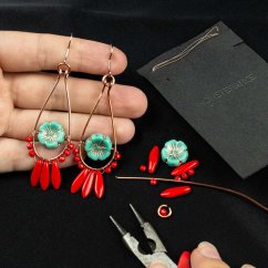 Turquoise Flower Earrings in Red: Complete Wire Wrapping Kit