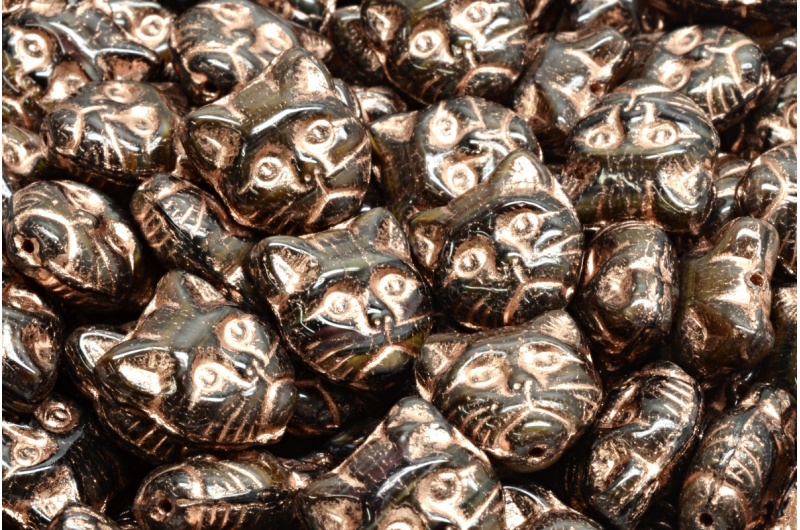 Bohemian glass beads Rutkovsky Black-Gold Cat Head Beads 13x13mm 6pcs