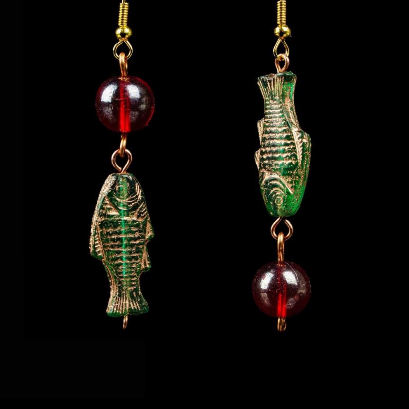 Christmas Eve earrings-fish 1 pair, material package, PDF and video instructions